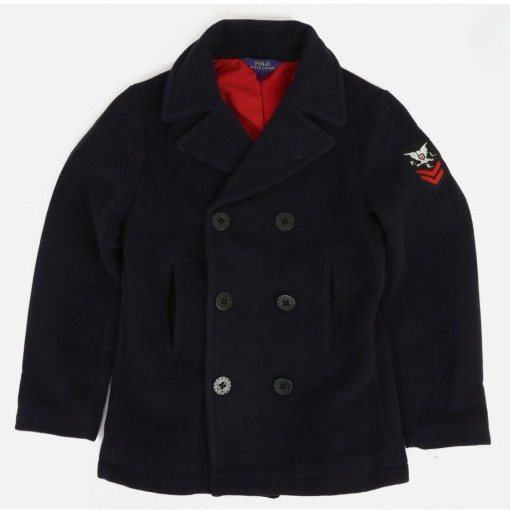 Polo Ralph Lauren Kids Wool P-coat Overcoat With Arm Patch - Navy